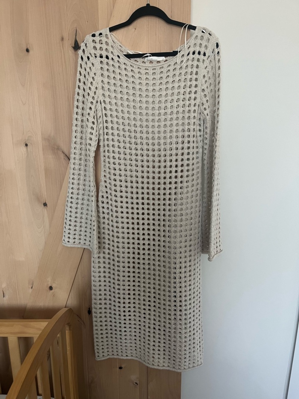 OAK + FORT Cream Crochet Long-Sleeve Midi Dress